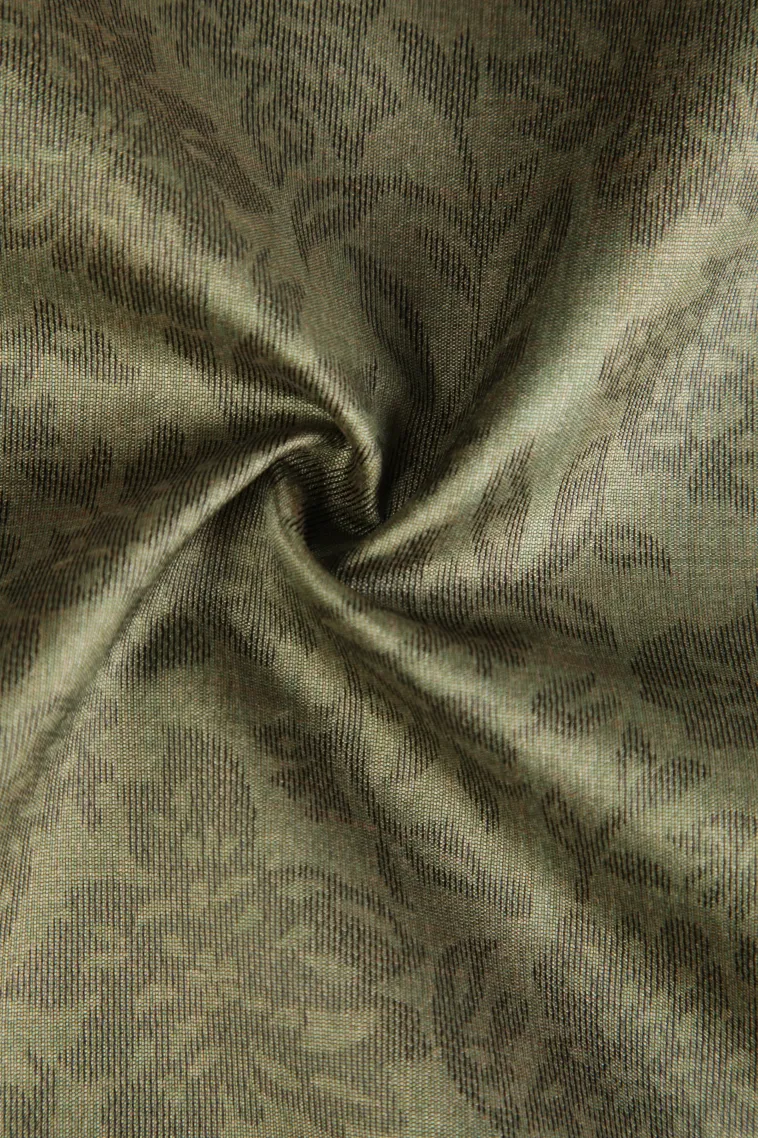 Sage Green Tussar Saree with Antic Zari Flower Mottif view 4