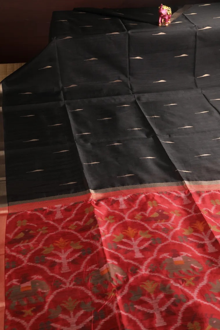 Asphalt Black Silk Cotton Sarees with Gold Zari Buttis (small Dots Or Motifs) view 2