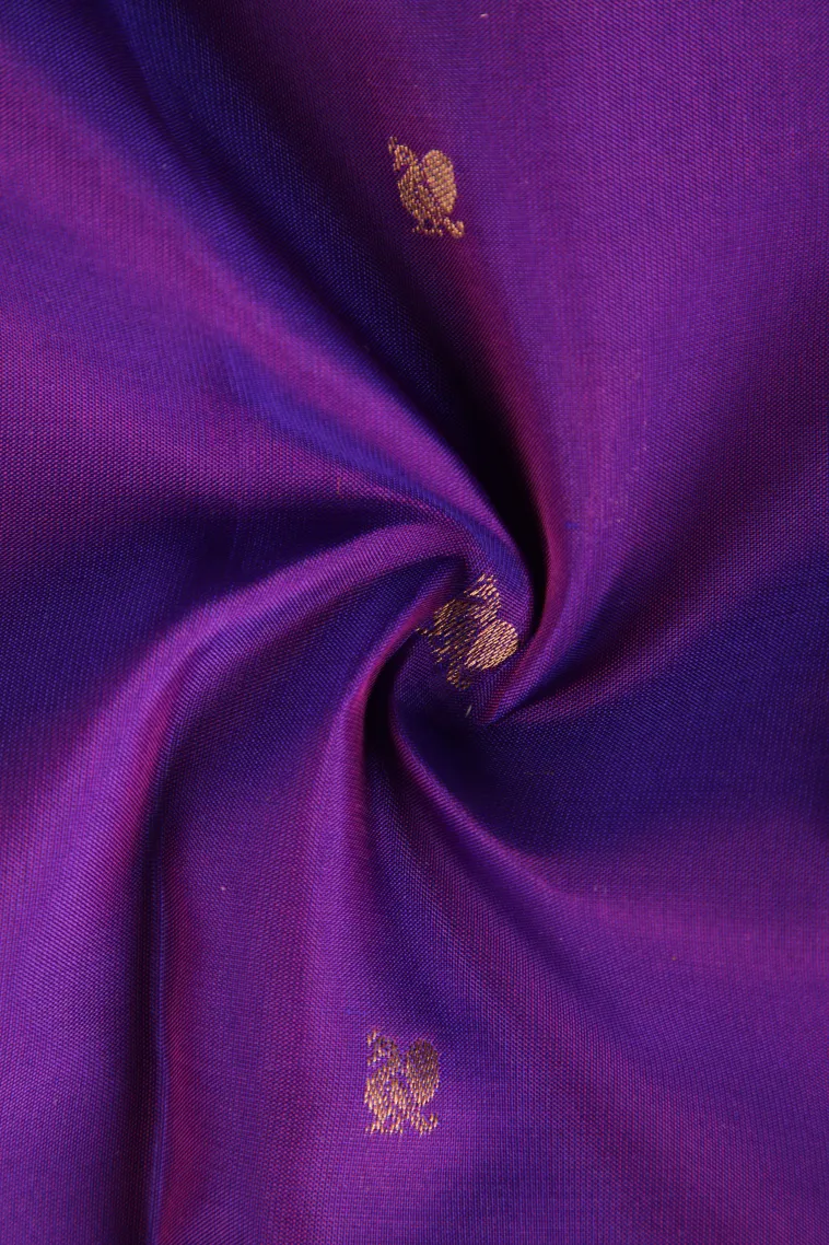 Viola Purple Soft Silk Saree with Gold Zari Peacock And Rudhractam view 4