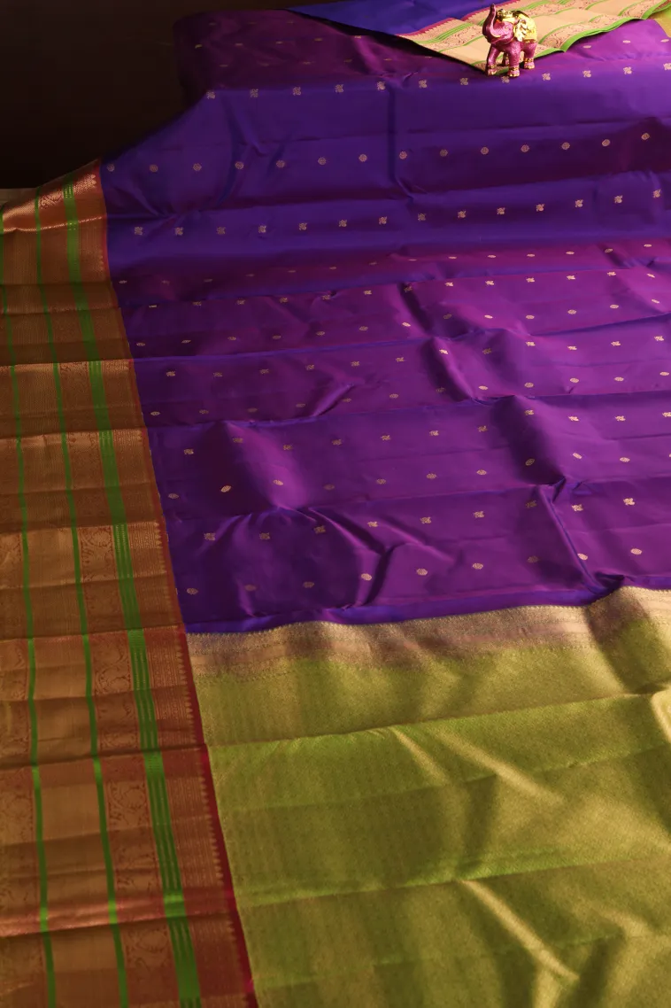 Viola Purple Soft Silk Saree with Gold Zari Peacock And Rudhractam view 2