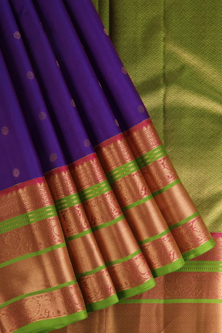 Viola Purple Soft Silk Saree with Gold Zari Peacock And Rudhractam