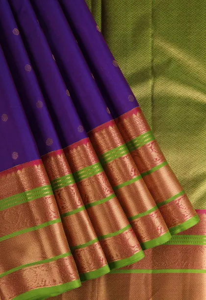 Viola Purple Soft Silk Saree with Gold Zari Peacock And Rudhractam