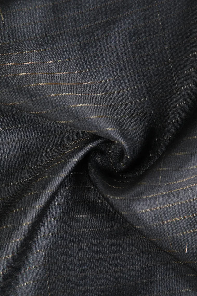 Rock Black Tussar Saree with Gold Zari Checks view 4