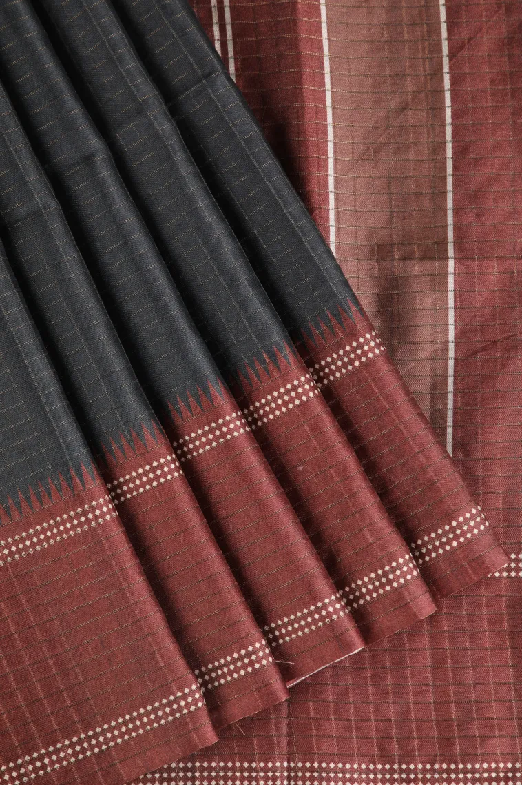 Rock Black Tussar Saree with Gold Zari Checks