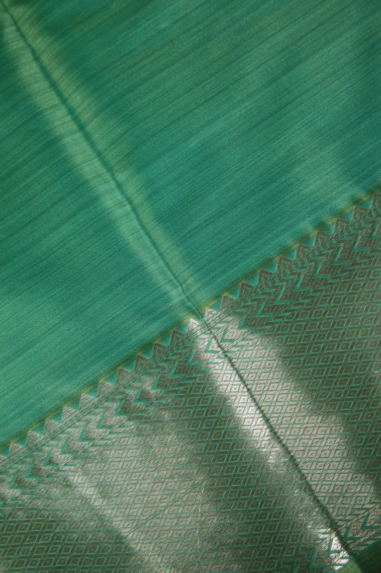 Seafoam Green Soft Silk Sarees with Bronze Zari Floral Patterns view 3