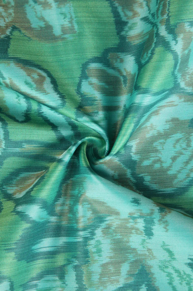 Seafoam Green Soft Silk Sarees with Bronze Zari Floral Patterns view 4