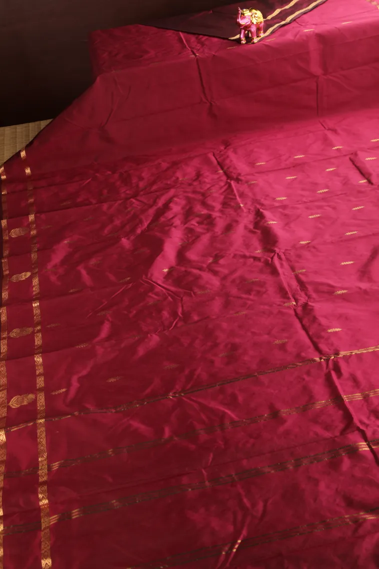 Magenta Purple Soft Silk Saree with Gold Zari Buttis (small Dots Or Motifs) view 2