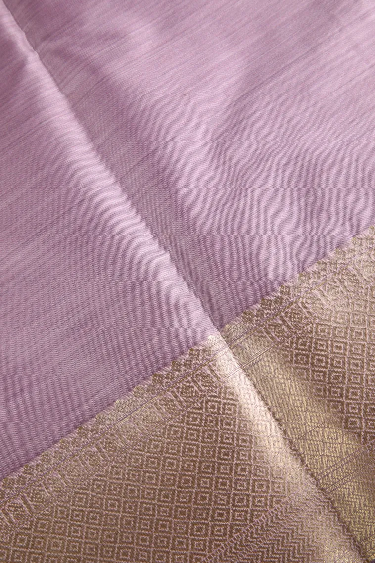 Periwinkle Purple Soft Silk Sarees with Bronze Zari Floral Patterns view 3