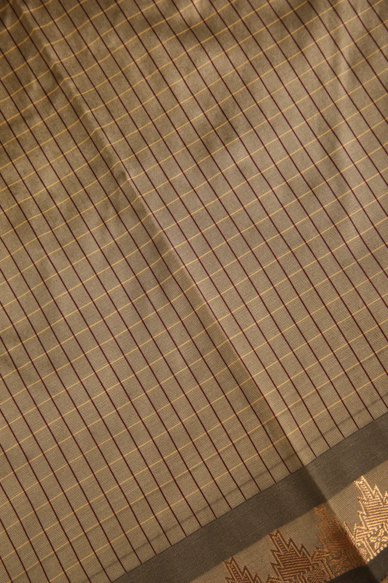 Tortilla Brown Soft Silk Saree with Gold Zari Checks And Puttas view 3