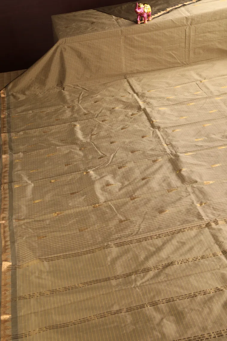 Tortilla Brown Soft Silk Saree with Gold Zari Checks And Puttas view 2