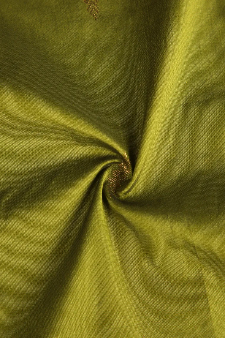 Olive Green Soft Silk Saree with Gold Zari Buttis (small Dots Or Motifs) view 4
