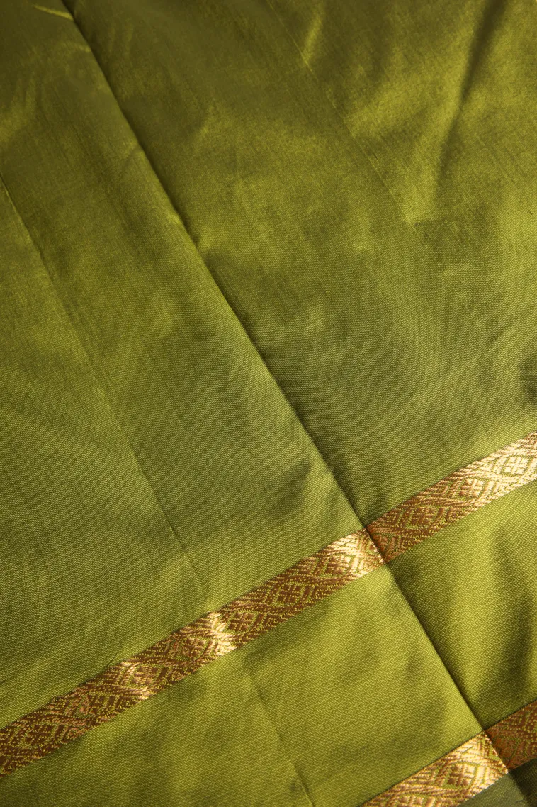 Olive Green Soft Silk Saree with Gold Zari Buttis (small Dots Or Motifs) view 3