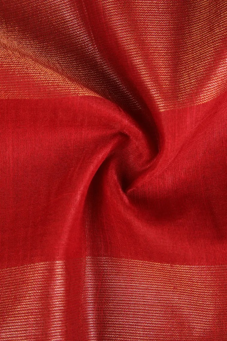 Rose Red Semi Tussar Silk with Gold Zari Stripes view 4