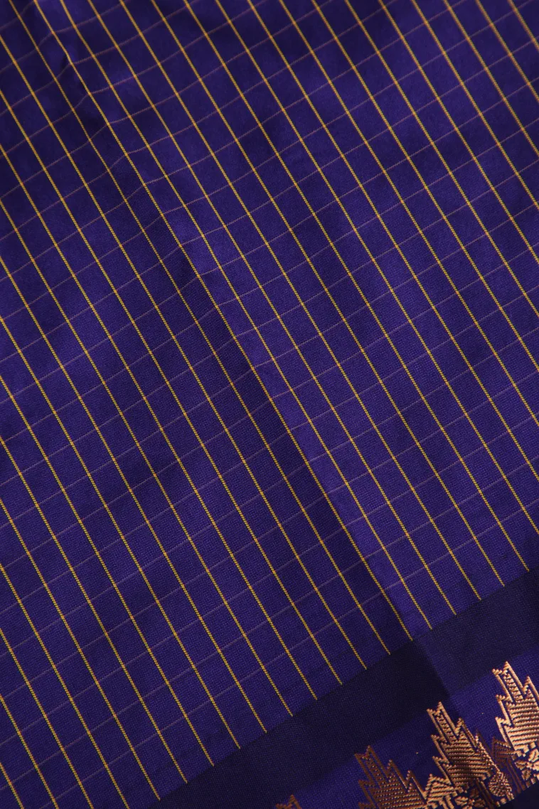 Berry Blue Soft Silk Saree with Gold Zari Checks And Puttas view 3