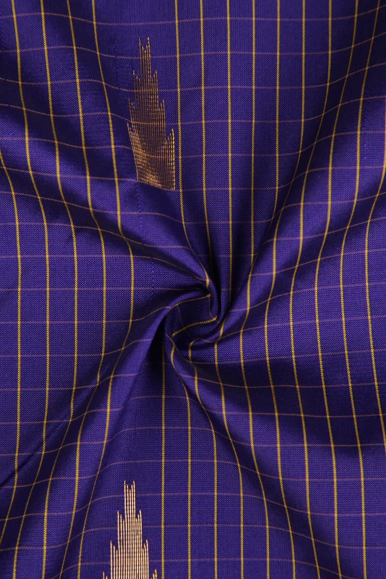Berry Blue Soft Silk Saree with Gold Zari Checks And Puttas view 4