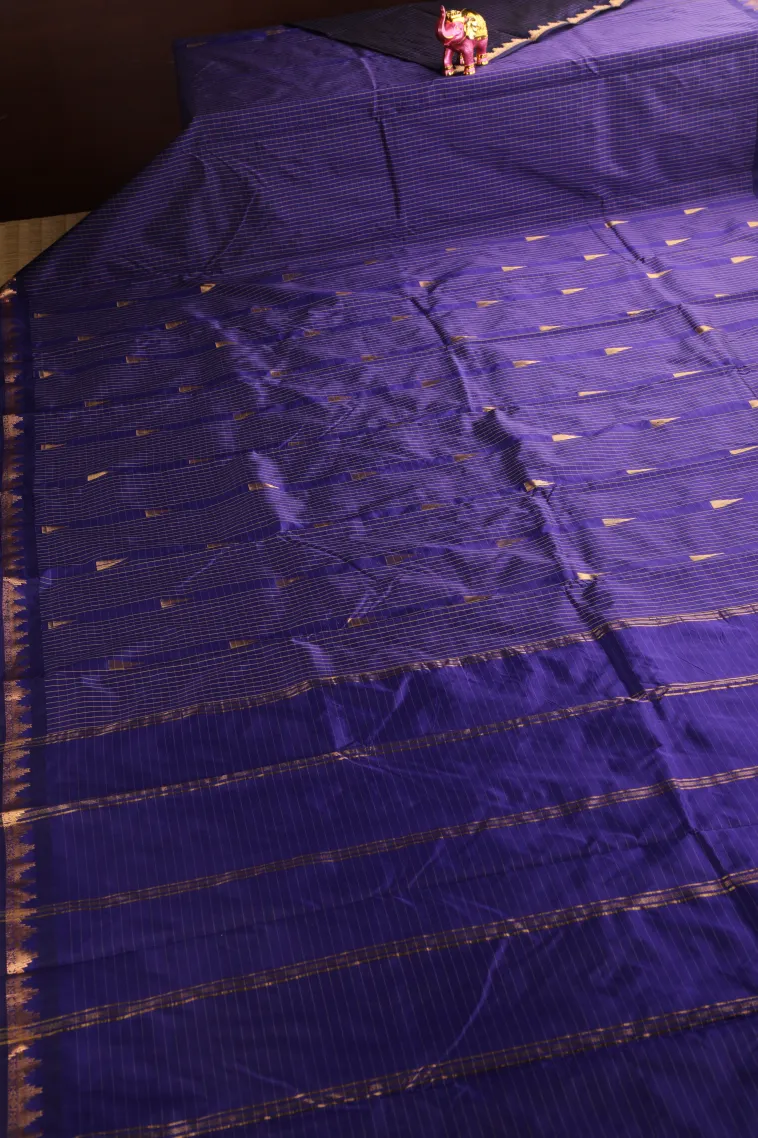 Berry Blue Soft Silk Saree with Gold Zari Checks And Puttas view 2