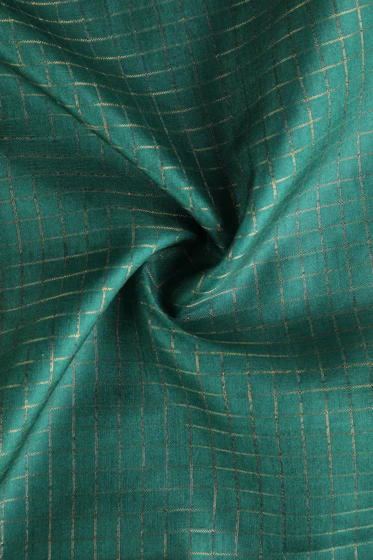 Bottle Green Semi Tussar Silk with Gold Zari Small Checks Pattern view 4