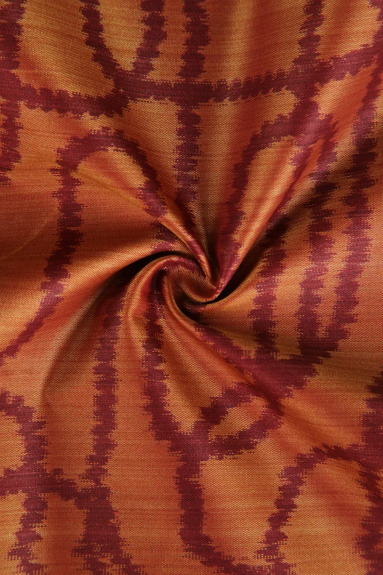 Fire Orange Soft Silk Sarees with Bronze Zari Geometric Shapes view 4
