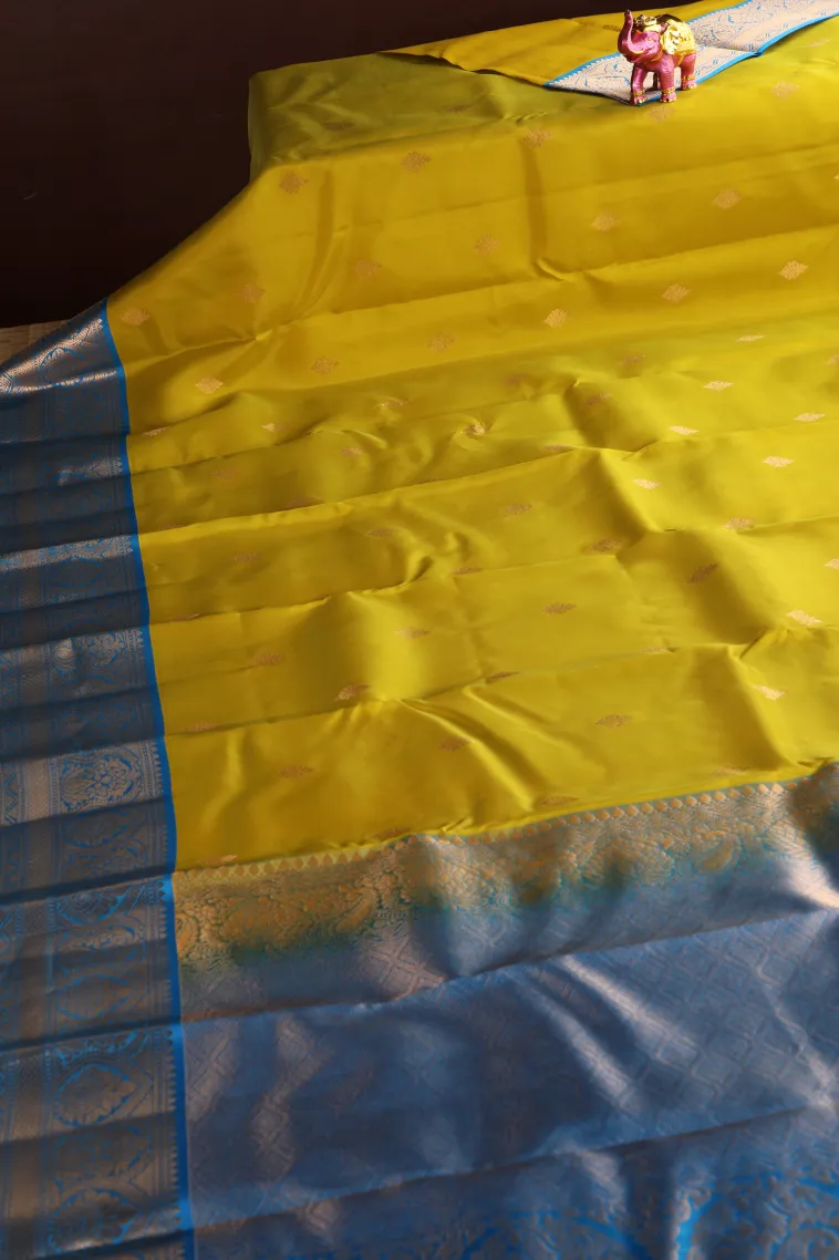 Lemon Yellow Soft Silk Saree with Gold Zari Buttis (small Dots Or Motifs) view 2