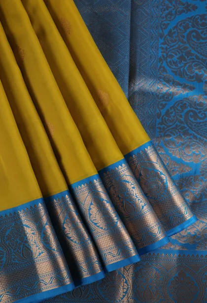Lemon Yellow Soft Silk Saree with Gold Zari Buttis (small Dots Or Motifs)