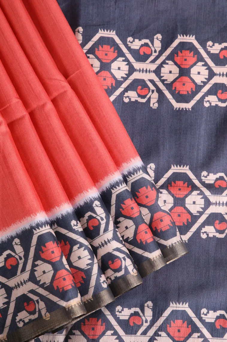 Dawn Red Fancy Saree with Thread Zari Plain With Border