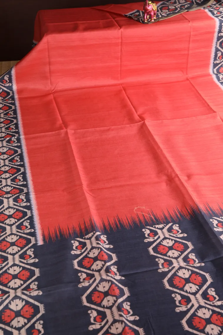 Dawn Red Fancy Saree with Thread Zari Plain With Border view 2
