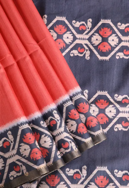 Dawn Red Fancy Saree with Thread Zari Plain With Border