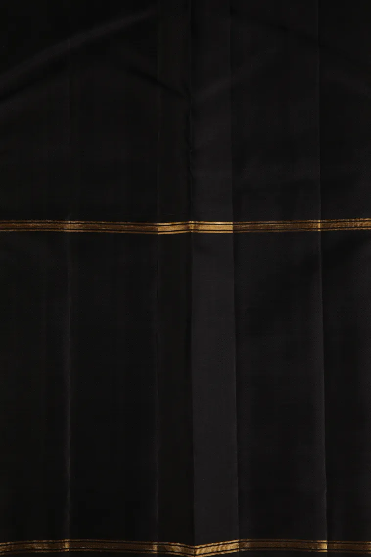 Asphalt Black Kanchipuram Silk Sarees with Gold Zari Horizontal Model view 3
