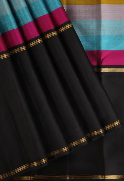 Asphalt Black Kanchipuram Silk Sarees with Gold Zari Horizontal Model
