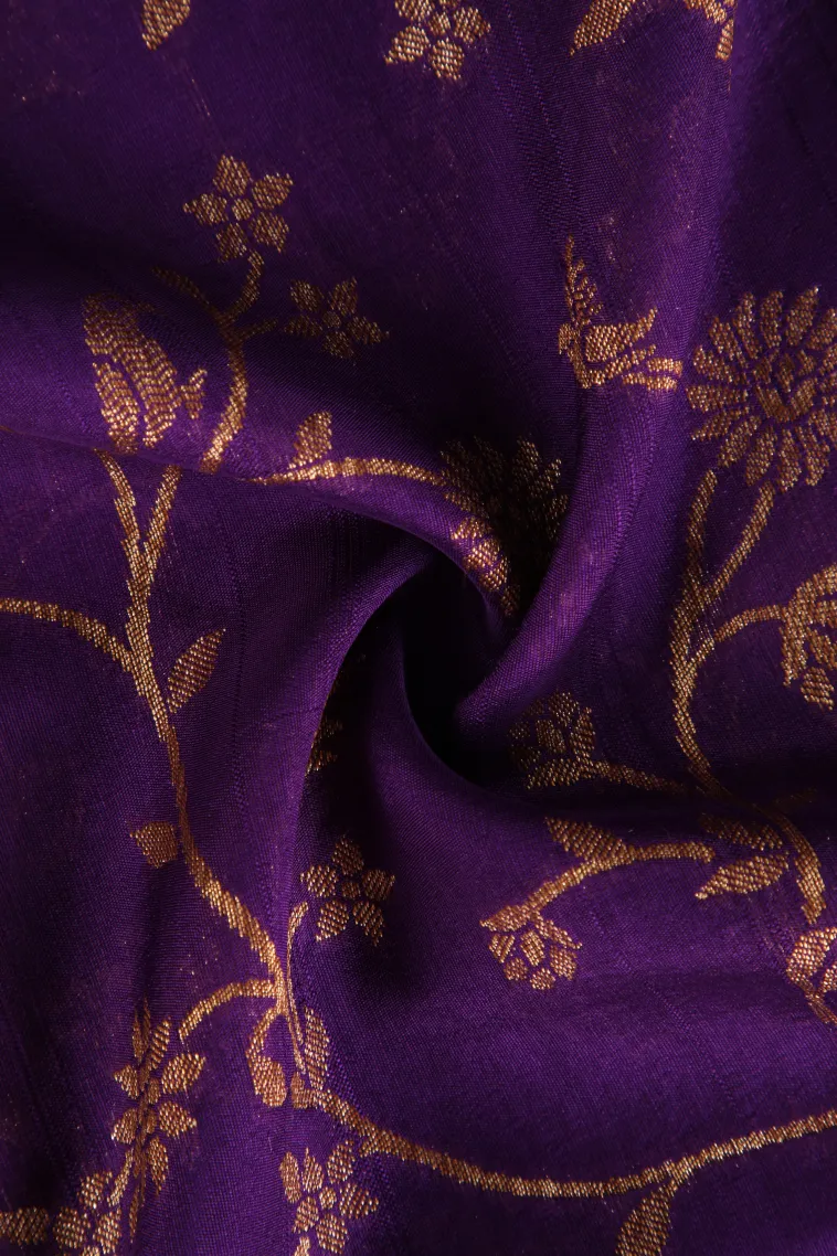 Viola Purple Banaras Sarees with Copper Zari Floral Patterns view 4