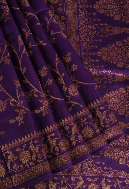 Viola Purple Banaras Sarees with Copper Zari Floral Patterns