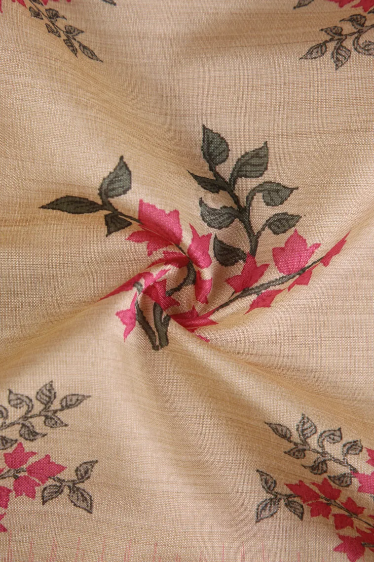 Lemonade Pink Tussar Saree with Antic Zari Flower Mottif view 4