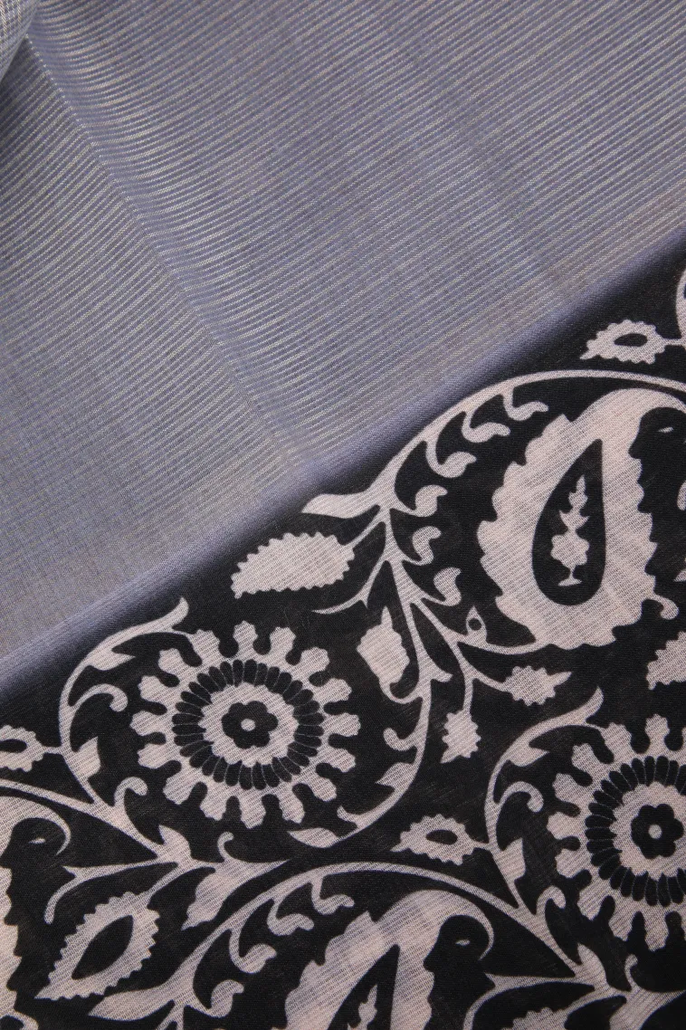 Stone Blue Manipuri Cotton Sarees with Gold Zari Buttis (small Dots Or Motifs) view 3
