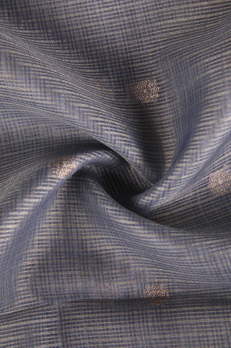 Stone Blue Manipuri Cotton Sarees with Gold Zari Buttis (small Dots Or Motifs) view 4
