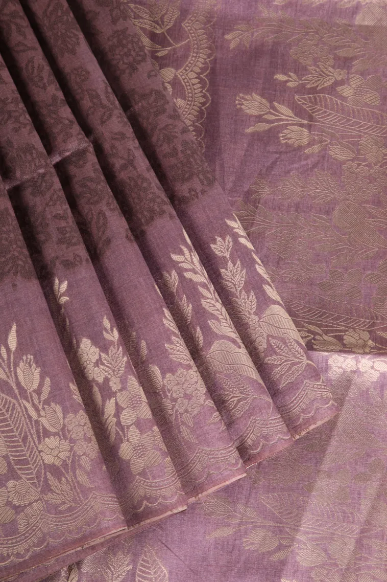 Lemonade Pink Tussar Saree with Antic Zari Flower Mottif view 1