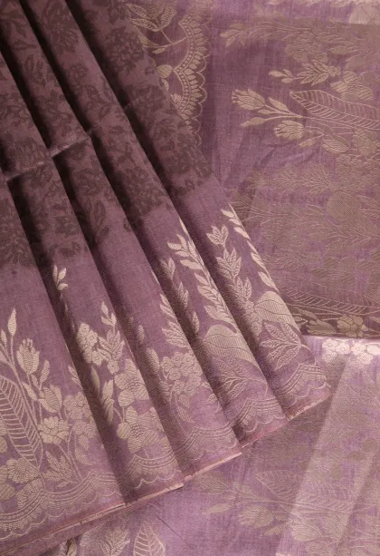 Lemonade Pink Tussar Saree with Antic Zari Flower Mottif