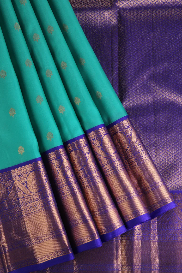 Sapphire Blue Soft Silk Saree with Gold Zari Buttis (small Dots Or Motifs)