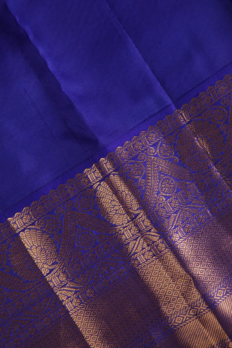 Sapphire Blue Soft Silk Saree with Gold Zari Buttis (small Dots Or Motifs) view 3