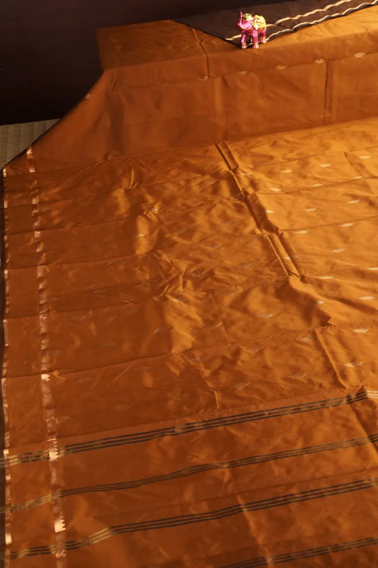 Tawny Brown Soft Silk Saree with Gold Zari Buttis (small Dots Or Motifs) view 2