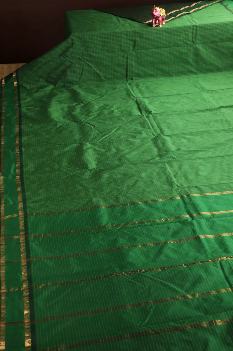 Basil Green Soft Silk Saree with Gold Zari Checks view 2