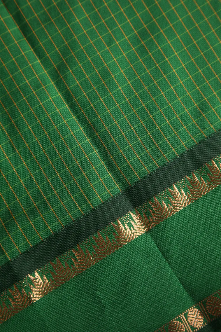 Basil Green Soft Silk Saree with Gold Zari Checks view 3