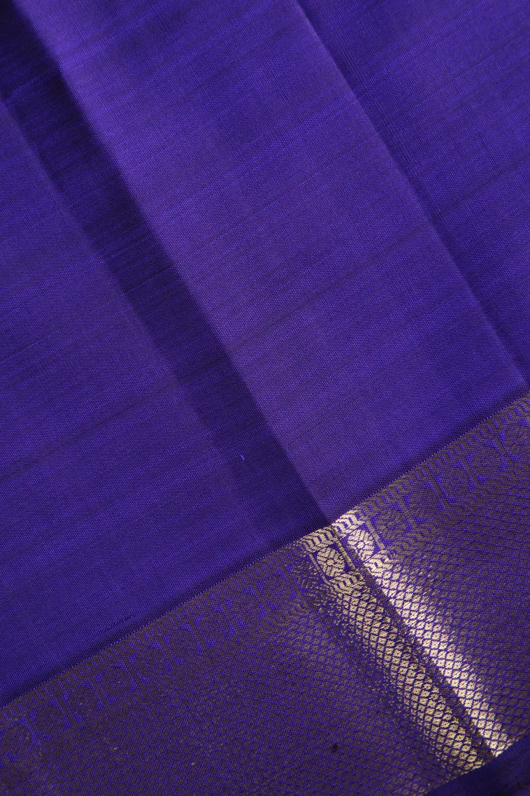 Navy Blue Kanchipuram Silk Sarees with Silver Zari Animal Mottif view 3