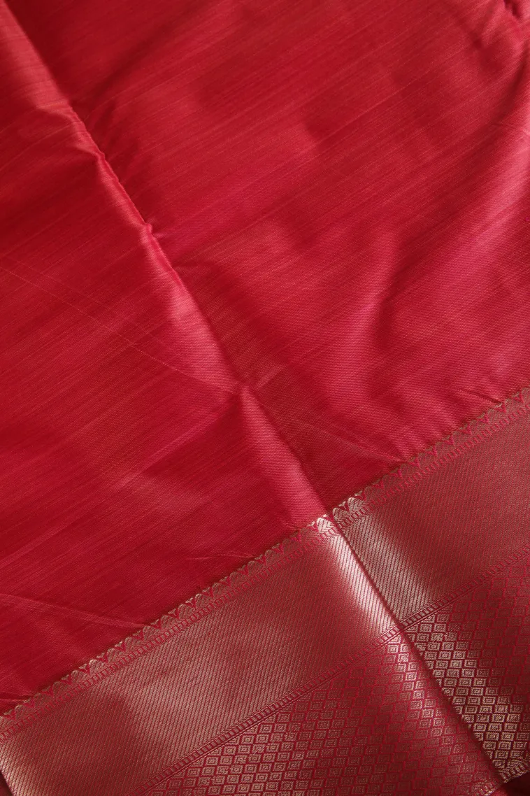 Blush Red Soft Silk Sarees with Bronze Zari Floral Patterns view 3