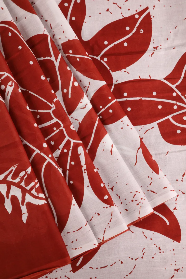 Cotton White Mul Mul Cotton Without Zari With Floral Patterns