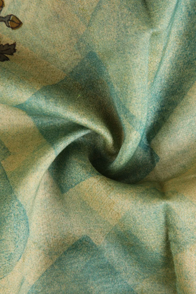 Pistachio Green Chanderi Cotton Sarees with Copper Zari Geometric Shapes view 4
