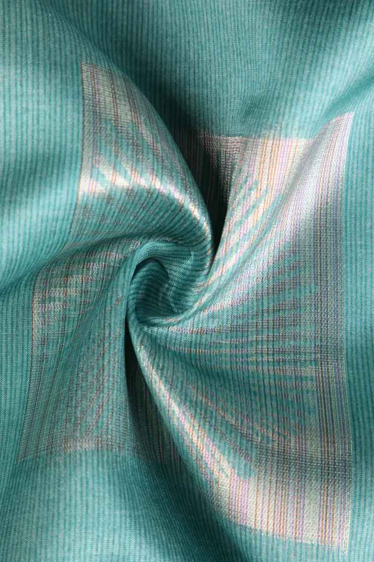 Teal Blue Tussar Saree Without Zari With Jamandery Pattern view 4
