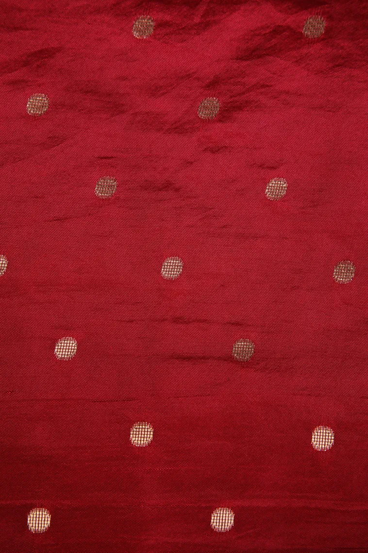Rose Red Raw Silk Sarees with Gold Zari Buttis (small Dots Or Motifs) view 3