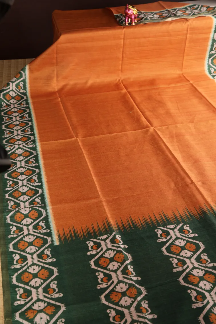 Apricot Orange Fancy Saree with Thread Zari Plain With Border view 2