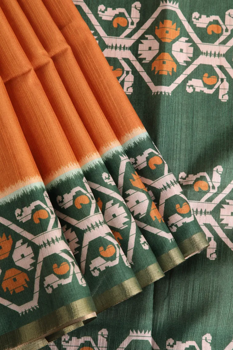 Apricot Orange Fancy Saree with Thread Zari Plain With Border