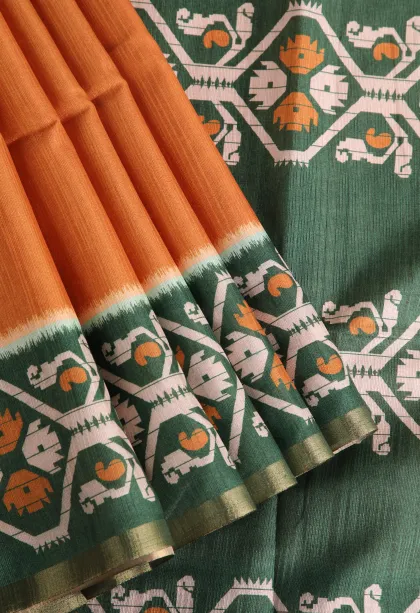 Apricot Orange Fancy Saree with Thread Zari Plain With Border